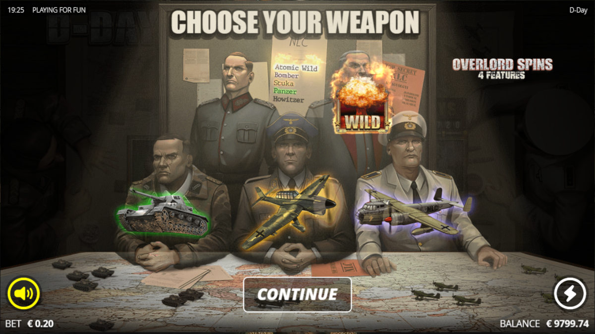 Select weapons D Day game for bonus free spins